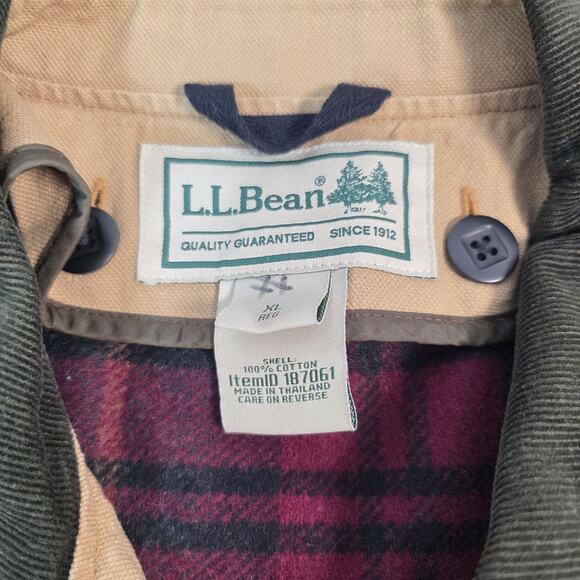 Vintage LL BEAN Tan Chore Jacket XL Canvas Barn Coat Removable Plaid Lining - Picture 9 of 16